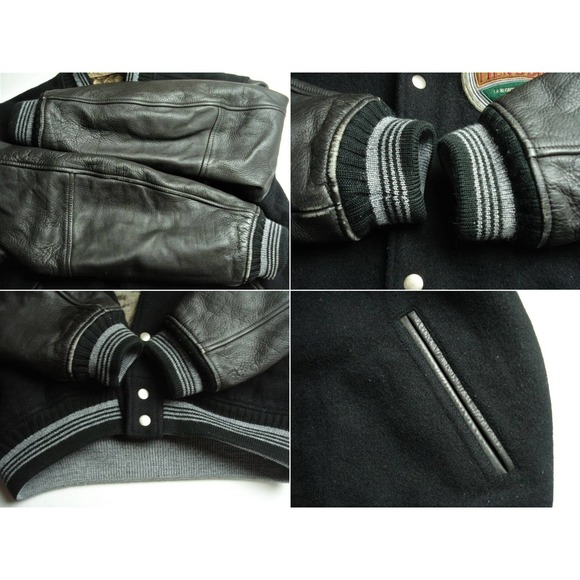 Size M 80s Varsity Letterman Wool Leather Jacket Black Men's Vintage BIGI Japan - Picture 8 of 8